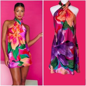 Jasmine Halter Mini Dress Color Water Lily Show Me Your MuMu Slip NWT Large